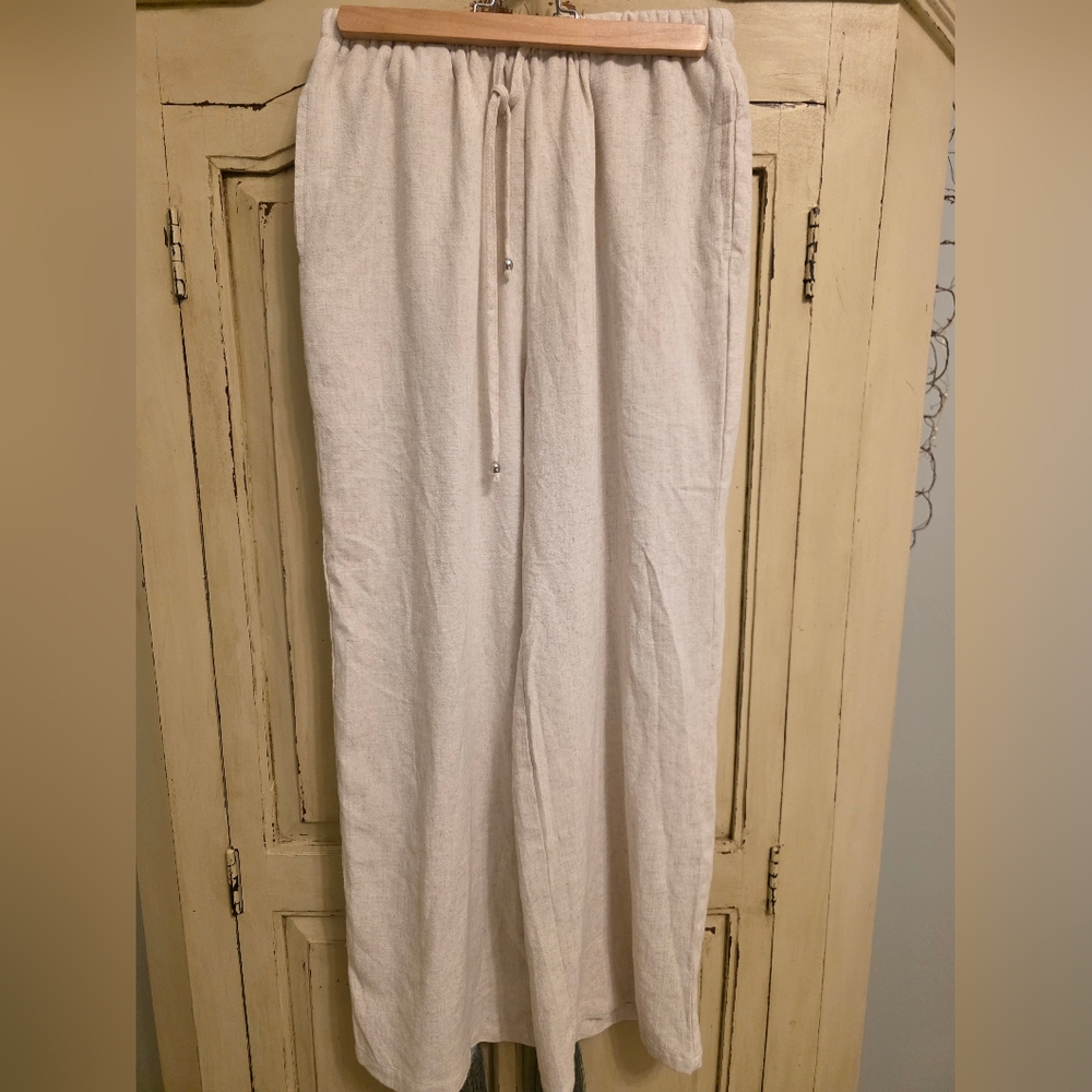 Women's White Drawstring Linen Pants (Lined) NWT